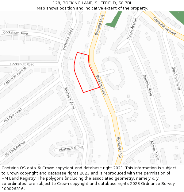 128, BOCKING LANE, SHEFFIELD, S8 7BL: Location map and indicative extent of plot