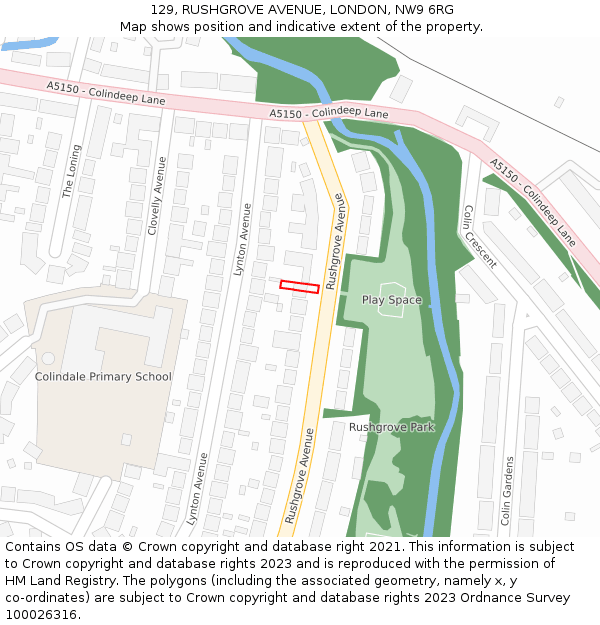 129, RUSHGROVE AVENUE, LONDON, NW9 6RG: Location map and indicative extent of plot