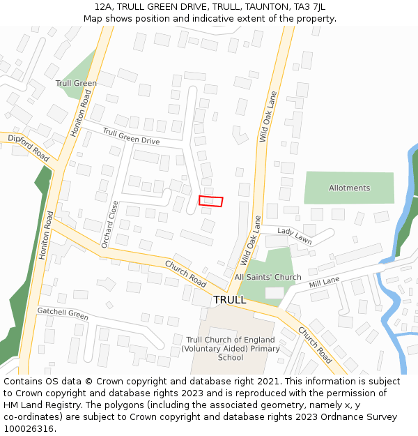 12A, TRULL GREEN DRIVE, TRULL, TAUNTON, TA3 7JL: Location map and indicative extent of plot