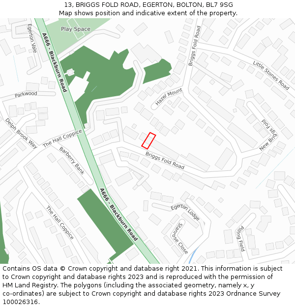 13, BRIGGS FOLD ROAD, EGERTON, BOLTON, BL7 9SG: Location map and indicative extent of plot