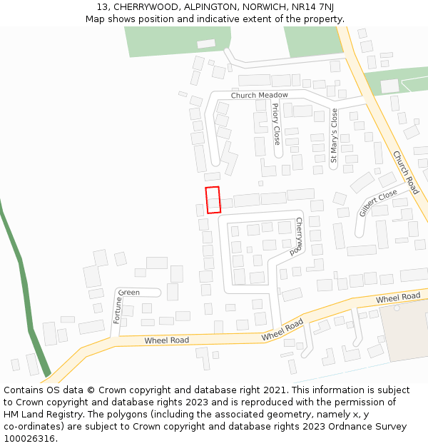 13, CHERRYWOOD, ALPINGTON, NORWICH, NR14 7NJ: Location map and indicative extent of plot