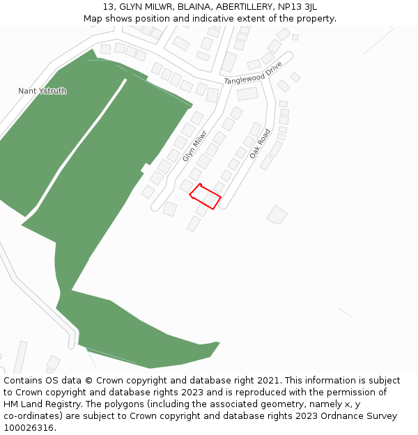 13, GLYN MILWR, BLAINA, ABERTILLERY, NP13 3JL: Location map and indicative extent of plot