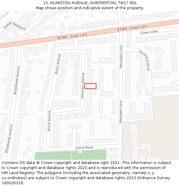 13, KILMISTON AVENUE, SHEPPERTON, TW17 9DL: Location map and indicative extent of plot