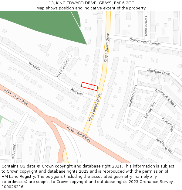 13, KING EDWARD DRIVE, GRAYS, RM16 2GG: Location map and indicative extent of plot