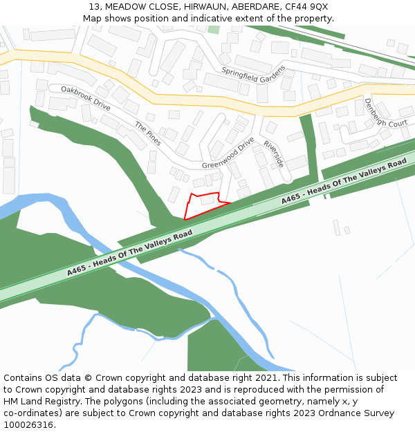 13, MEADOW CLOSE, HIRWAUN, ABERDARE, CF44 9QX: Location map and indicative extent of plot