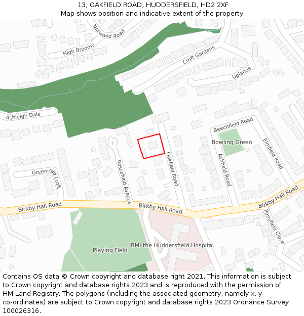 13, OAKFIELD ROAD, HUDDERSFIELD, HD2 2XF: Location map and indicative extent of plot