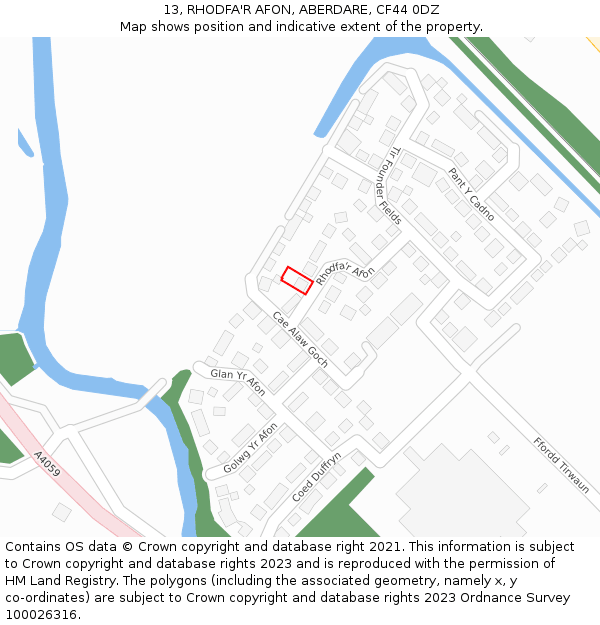 13, RHODFA'R AFON, ABERDARE, CF44 0DZ: Location map and indicative extent of plot