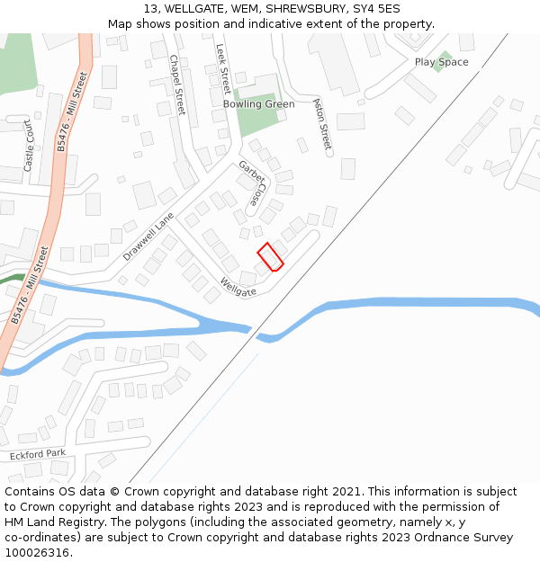 13, WELLGATE, WEM, SHREWSBURY, SY4 5ES: Location map and indicative extent of plot