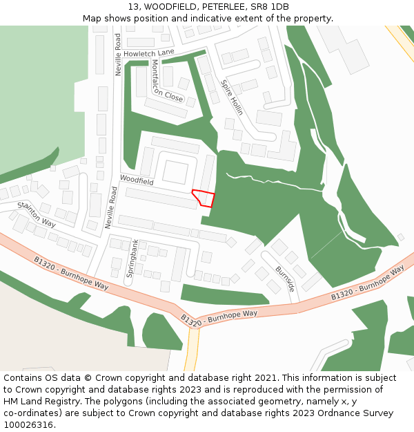 13, WOODFIELD, PETERLEE, SR8 1DB: Location map and indicative extent of plot