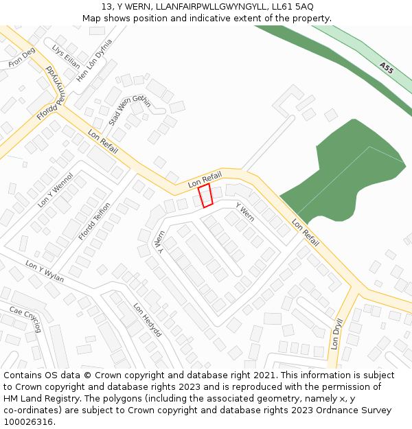 13, Y WERN, LLANFAIRPWLLGWYNGYLL, LL61 5AQ: Location map and indicative extent of plot