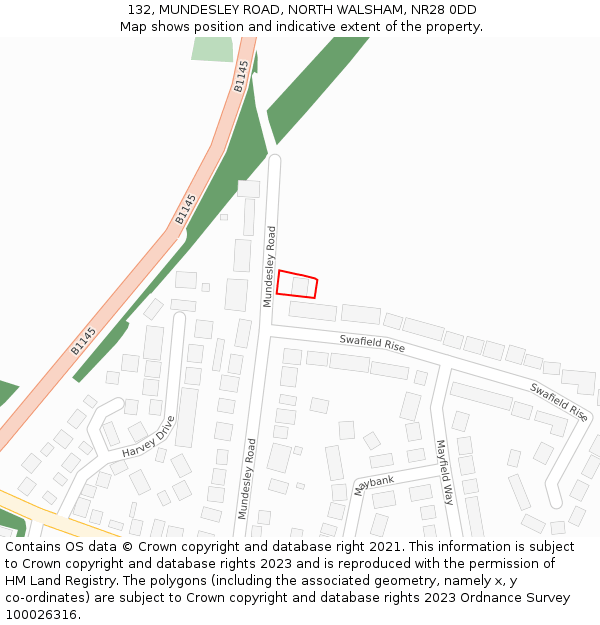 132, MUNDESLEY ROAD, NORTH WALSHAM, NR28 0DD: Location map and indicative extent of plot