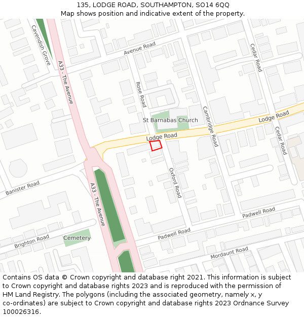 135, LODGE ROAD, SOUTHAMPTON, SO14 6QQ: Location map and indicative extent of plot