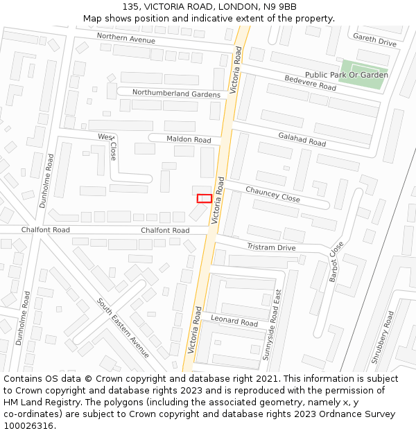 135, VICTORIA ROAD, LONDON, N9 9BB: Location map and indicative extent of plot