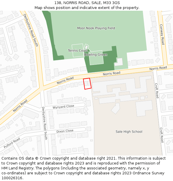 138, NORRIS ROAD, SALE, M33 3GS: Location map and indicative extent of plot