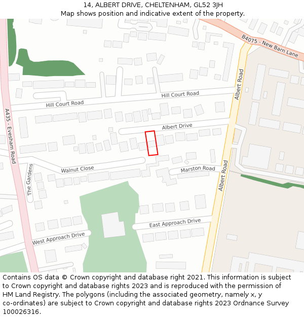 14, ALBERT DRIVE, CHELTENHAM, GL52 3JH: Location map and indicative extent of plot