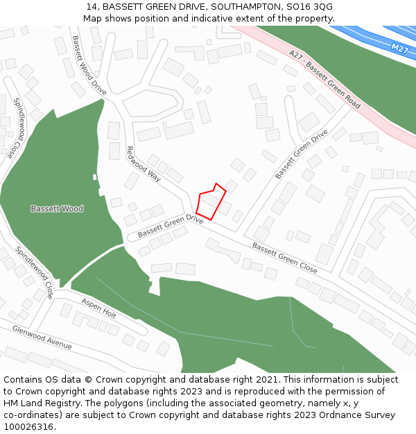 14, BASSETT GREEN DRIVE, SOUTHAMPTON, SO16 3QG: Location map and indicative extent of plot