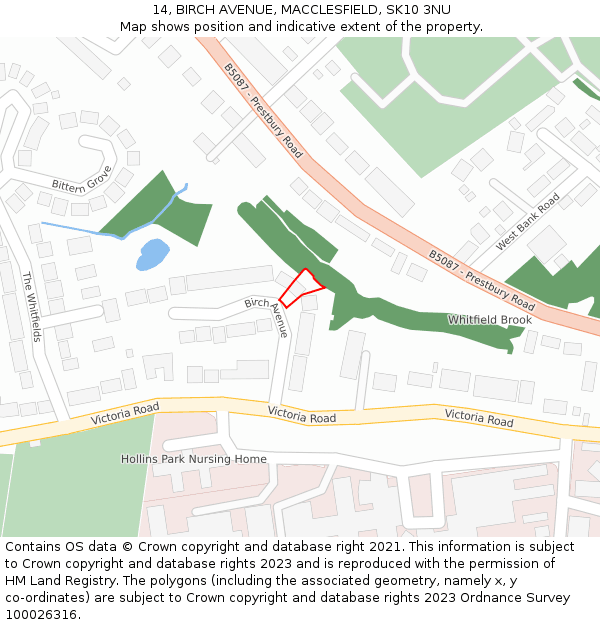 14, BIRCH AVENUE, MACCLESFIELD, SK10 3NU: Location map and indicative extent of plot