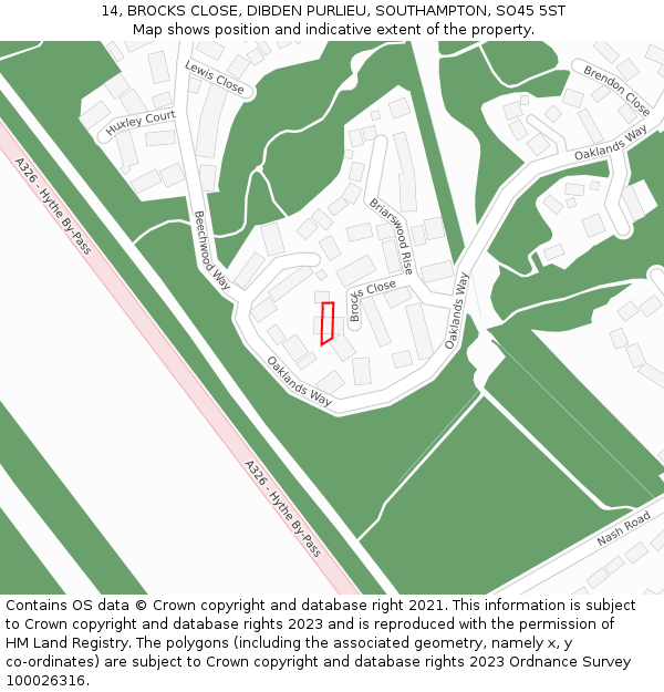 14, BROCKS CLOSE, DIBDEN PURLIEU, SOUTHAMPTON, SO45 5ST: Location map and indicative extent of plot