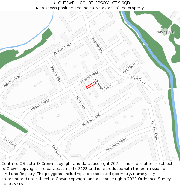 14, CHERWELL COURT, EPSOM, KT19 9QB: Location map and indicative extent of plot