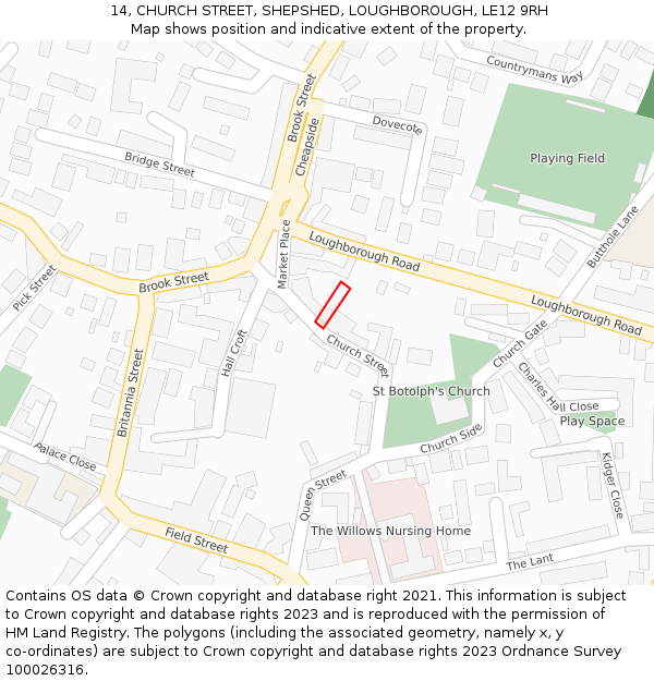 14, CHURCH STREET, SHEPSHED, LOUGHBOROUGH, LE12 9RH: Location map and indicative extent of plot