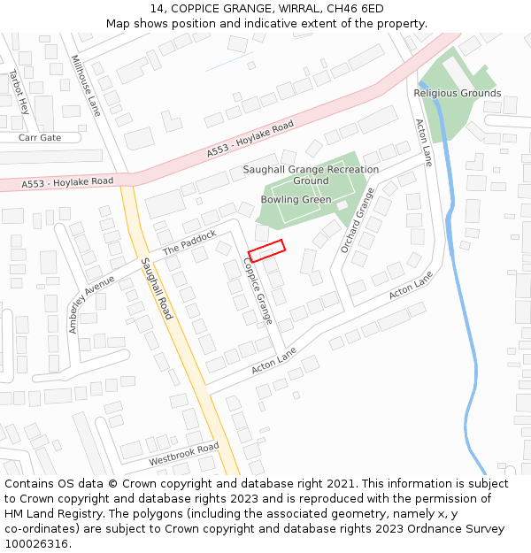 14, COPPICE GRANGE, WIRRAL, CH46 6ED: Location map and indicative extent of plot