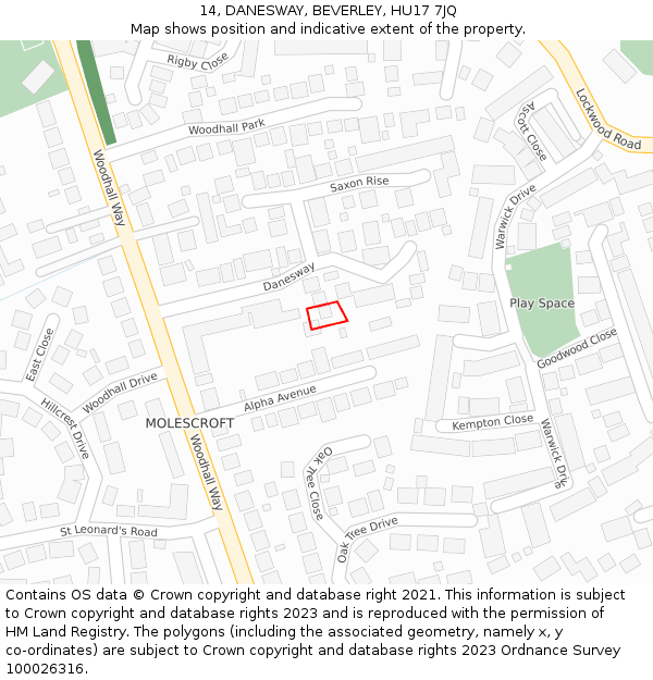 14, DANESWAY, BEVERLEY, HU17 7JQ: Location map and indicative extent of plot