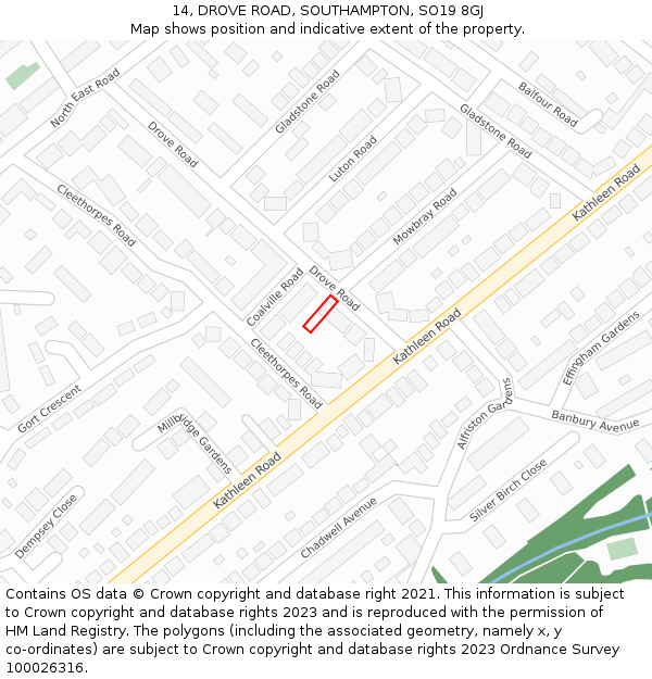 14, DROVE ROAD, SOUTHAMPTON, SO19 8GJ: Location map and indicative extent of plot