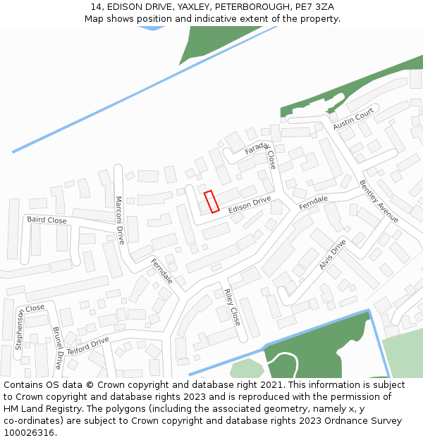 14, EDISON DRIVE, YAXLEY, PETERBOROUGH, PE7 3ZA: Location map and indicative extent of plot