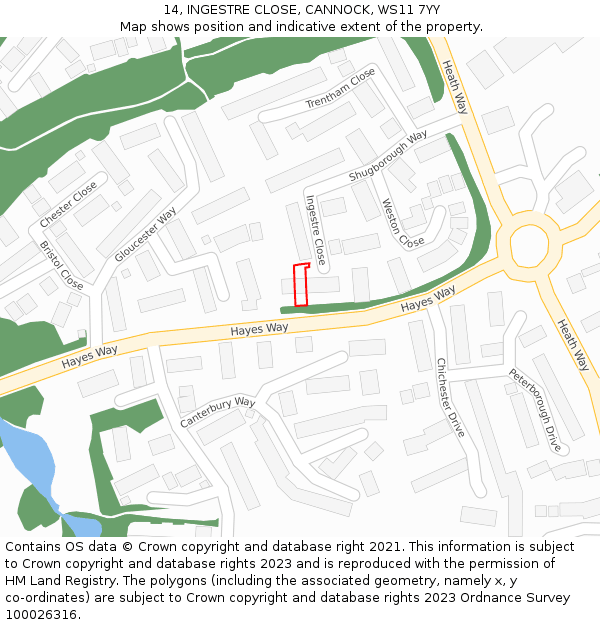 14, INGESTRE CLOSE, CANNOCK, WS11 7YY: Location map and indicative extent of plot