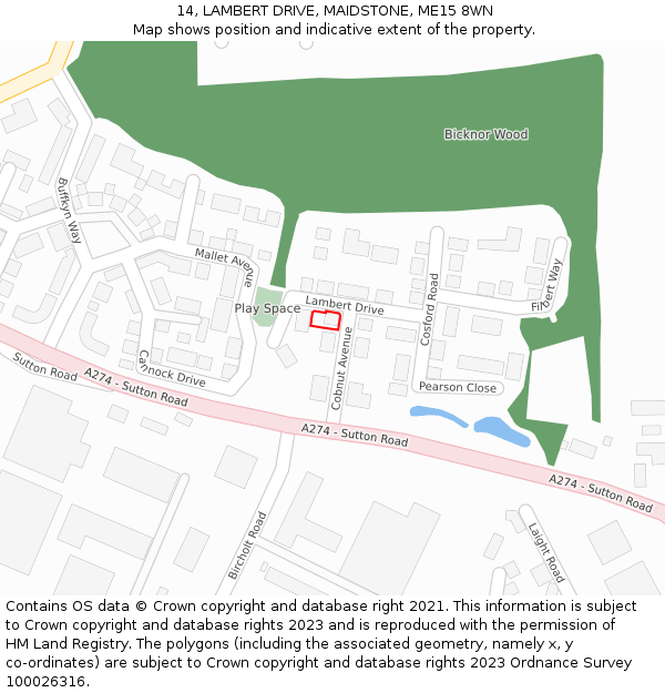 14, LAMBERT DRIVE, MAIDSTONE, ME15 8WN: Location map and indicative extent of plot