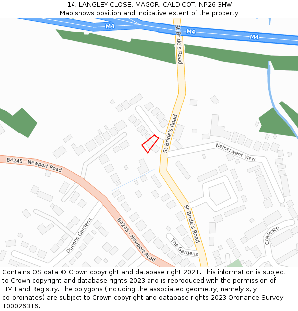 14, LANGLEY CLOSE, MAGOR, CALDICOT, NP26 3HW: Location map and indicative extent of plot