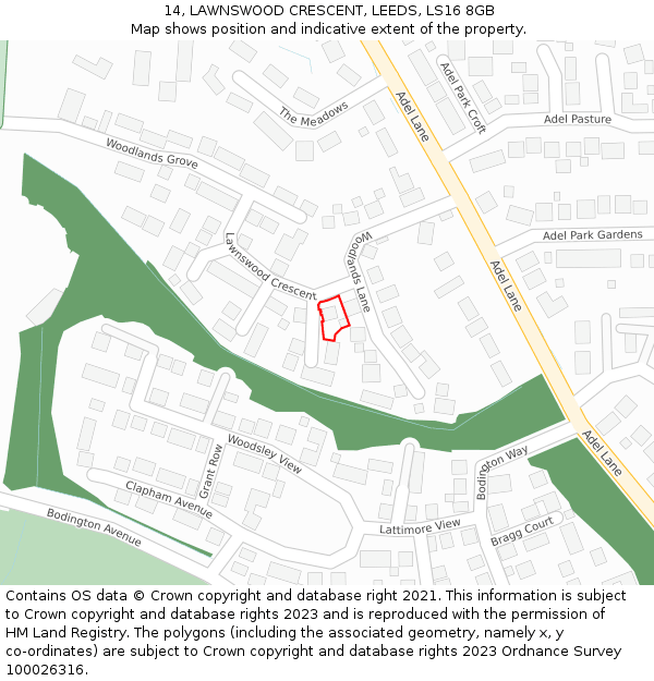 14, LAWNSWOOD CRESCENT, LEEDS, LS16 8GB: Location map and indicative extent of plot