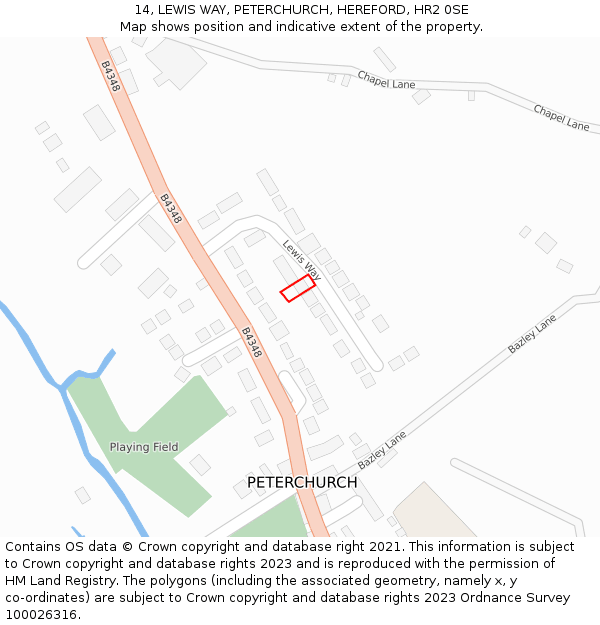 14, LEWIS WAY, PETERCHURCH, HEREFORD, HR2 0SE: Location map and indicative extent of plot