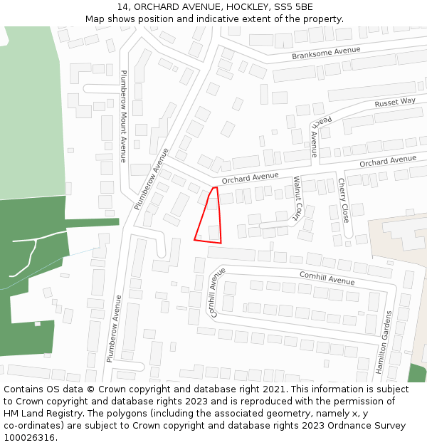 14, ORCHARD AVENUE, HOCKLEY, SS5 5BE: Location map and indicative extent of plot