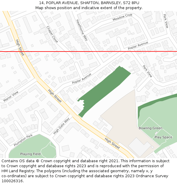 14, POPLAR AVENUE, SHAFTON, BARNSLEY, S72 8PU: Location map and indicative extent of plot