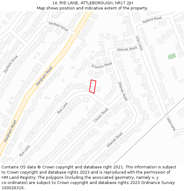 14, RYE LANE, ATTLEBOROUGH, NR17 2JH: Location map and indicative extent of plot