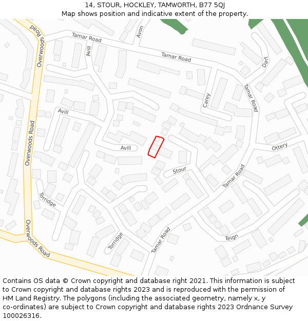 14, STOUR, HOCKLEY, TAMWORTH, B77 5QJ: Location map and indicative extent of plot