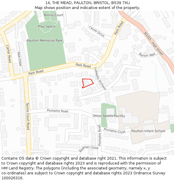 14, THE MEAD, PAULTON, BRISTOL, BS39 7XU: Location map and indicative extent of plot