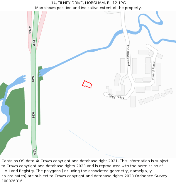 14, TILNEY DRIVE, HORSHAM, RH12 1PG: Location map and indicative extent of plot