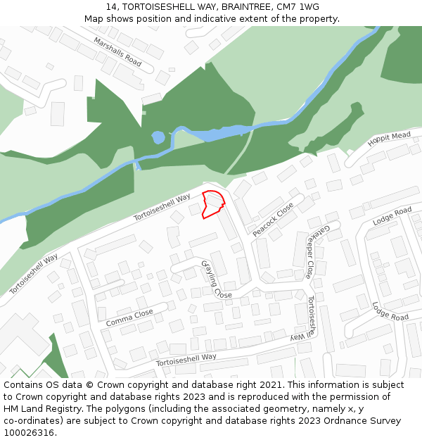 14, TORTOISESHELL WAY, BRAINTREE, CM7 1WG: Location map and indicative extent of plot
