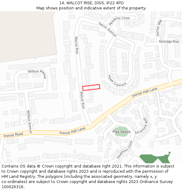 14, WALCOT RISE, DISS, IP22 4PD: Location map and indicative extent of plot