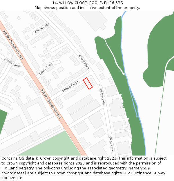 14, WILLOW CLOSE, POOLE, BH16 5BS: Location map and indicative extent of plot