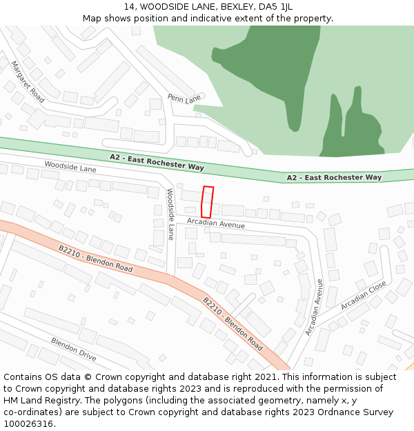 14, WOODSIDE LANE, BEXLEY, DA5 1JL: Location map and indicative extent of plot