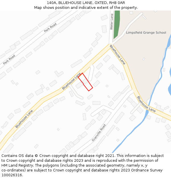 140A, BLUEHOUSE LANE, OXTED, RH8 0AR: Location map and indicative extent of plot