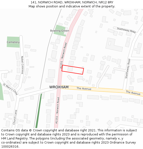 141, NORWICH ROAD, WROXHAM, NORWICH, NR12 8RY: Location map and indicative extent of plot