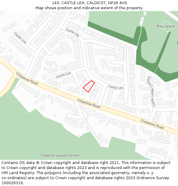 143, CASTLE LEA, CALDICOT, NP26 4HS: Location map and indicative extent of plot