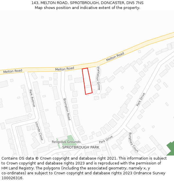 143, MELTON ROAD, SPROTBROUGH, DONCASTER, DN5 7NS: Location map and indicative extent of plot