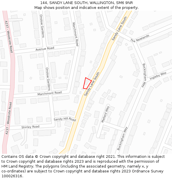 144, SANDY LANE SOUTH, WALLINGTON, SM6 9NR: Location map and indicative extent of plot