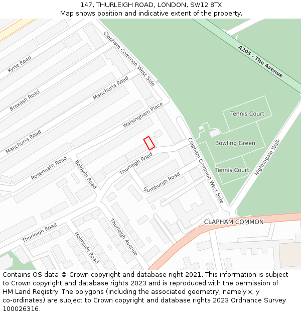 147, THURLEIGH ROAD, LONDON, SW12 8TX: Location map and indicative extent of plot