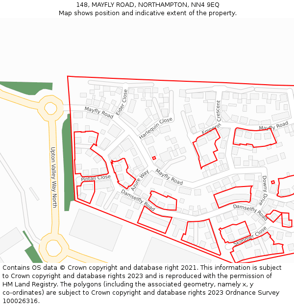 148, MAYFLY ROAD, NORTHAMPTON, NN4 9EQ: Location map and indicative extent of plot